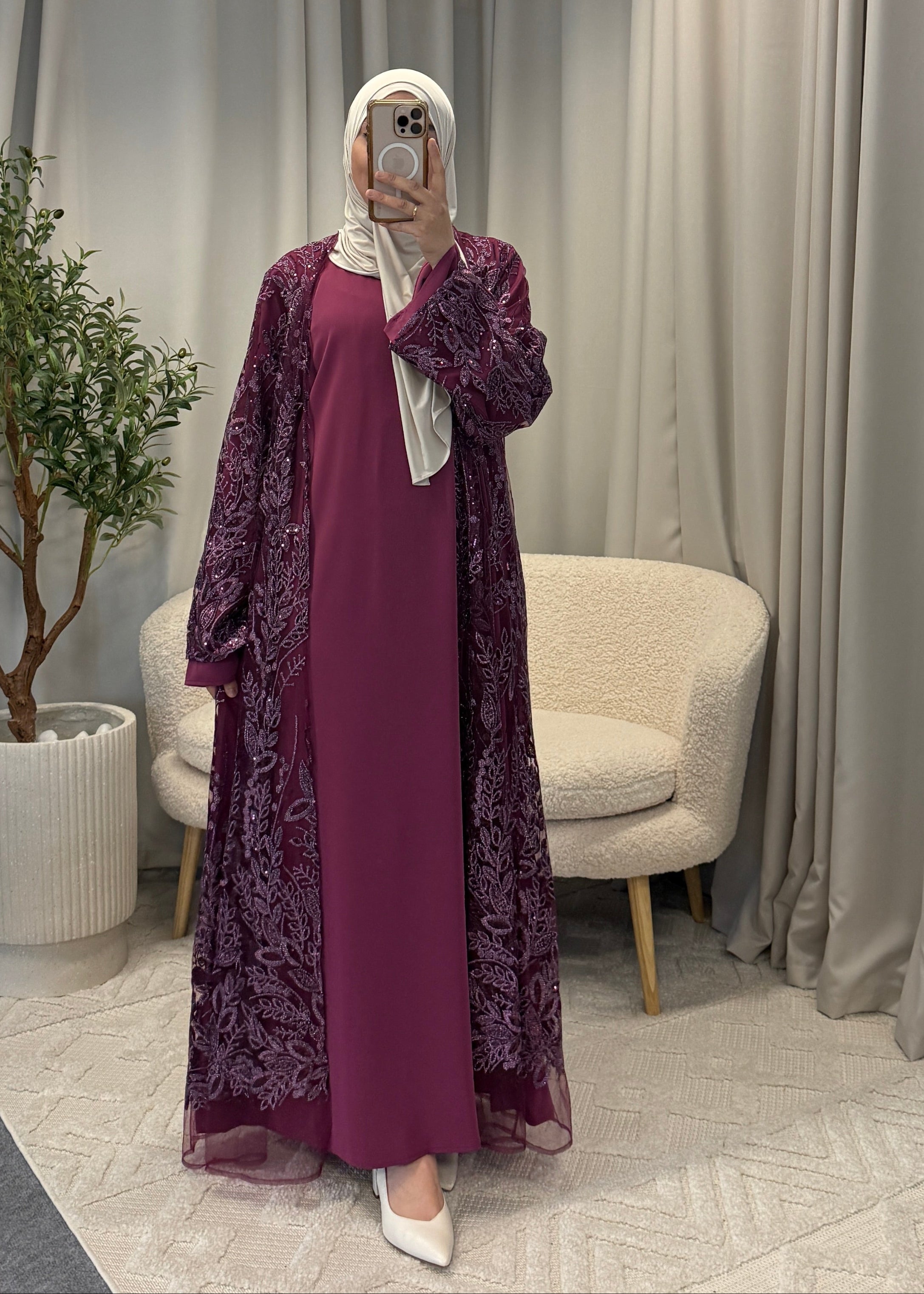 ASMAE ABAYA DEEP PLUM