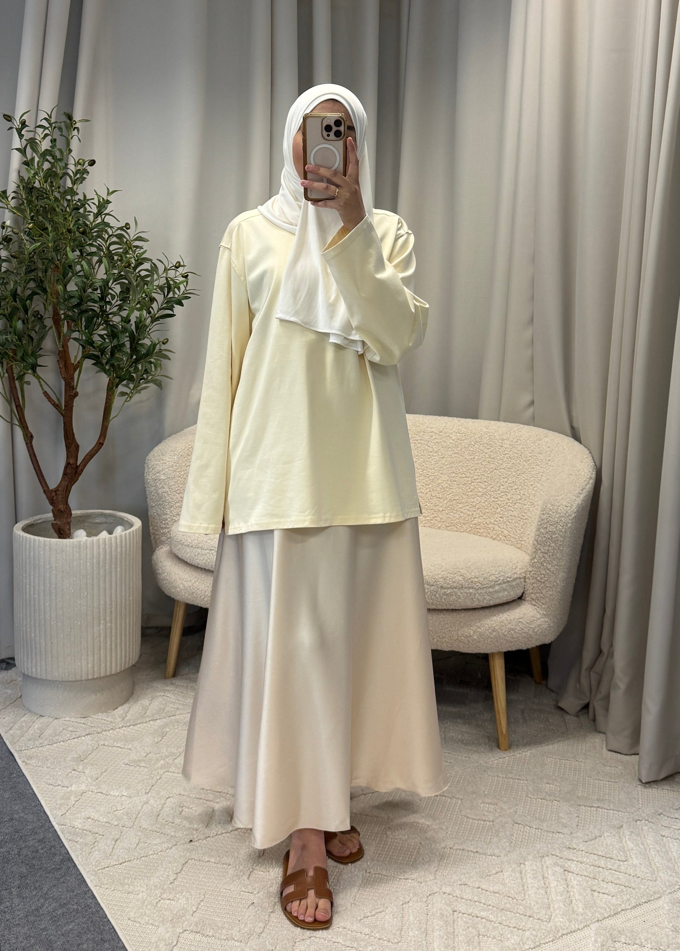 satin skirt cream