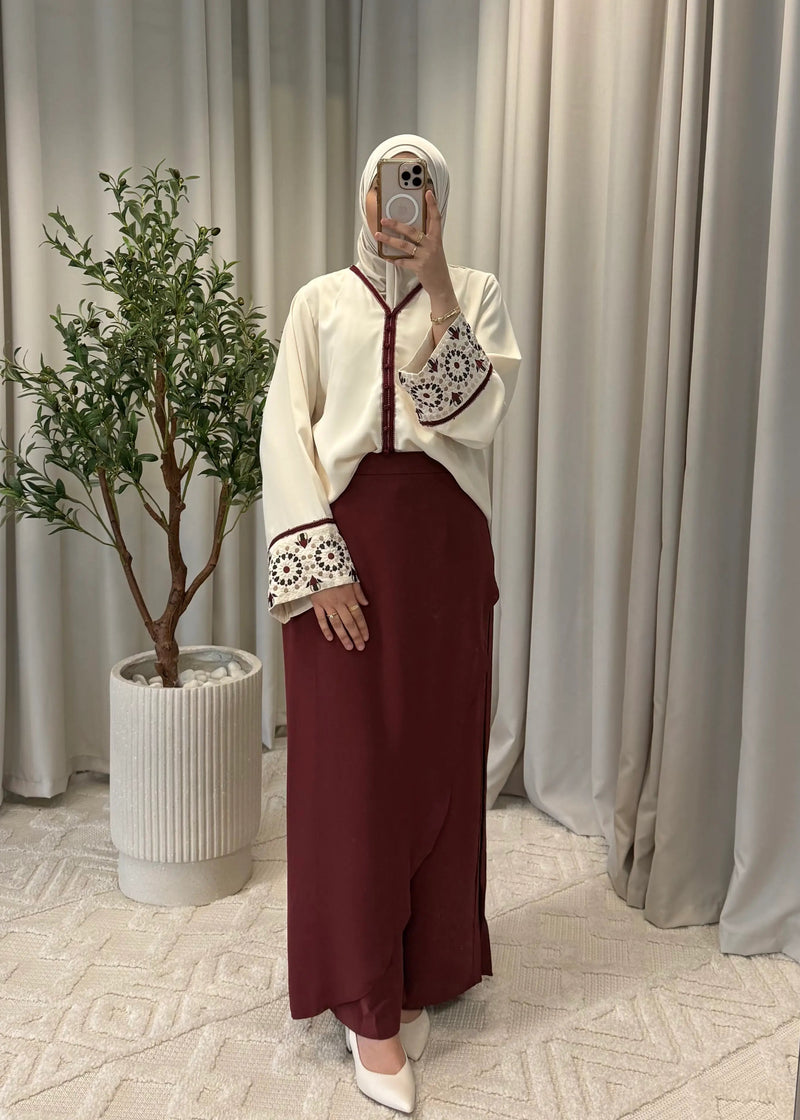 ALINA SKIRT PANTS SET BURGUNDY