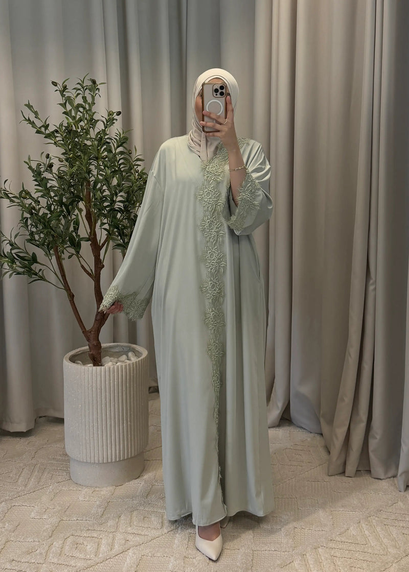 radia lace abaya mint
