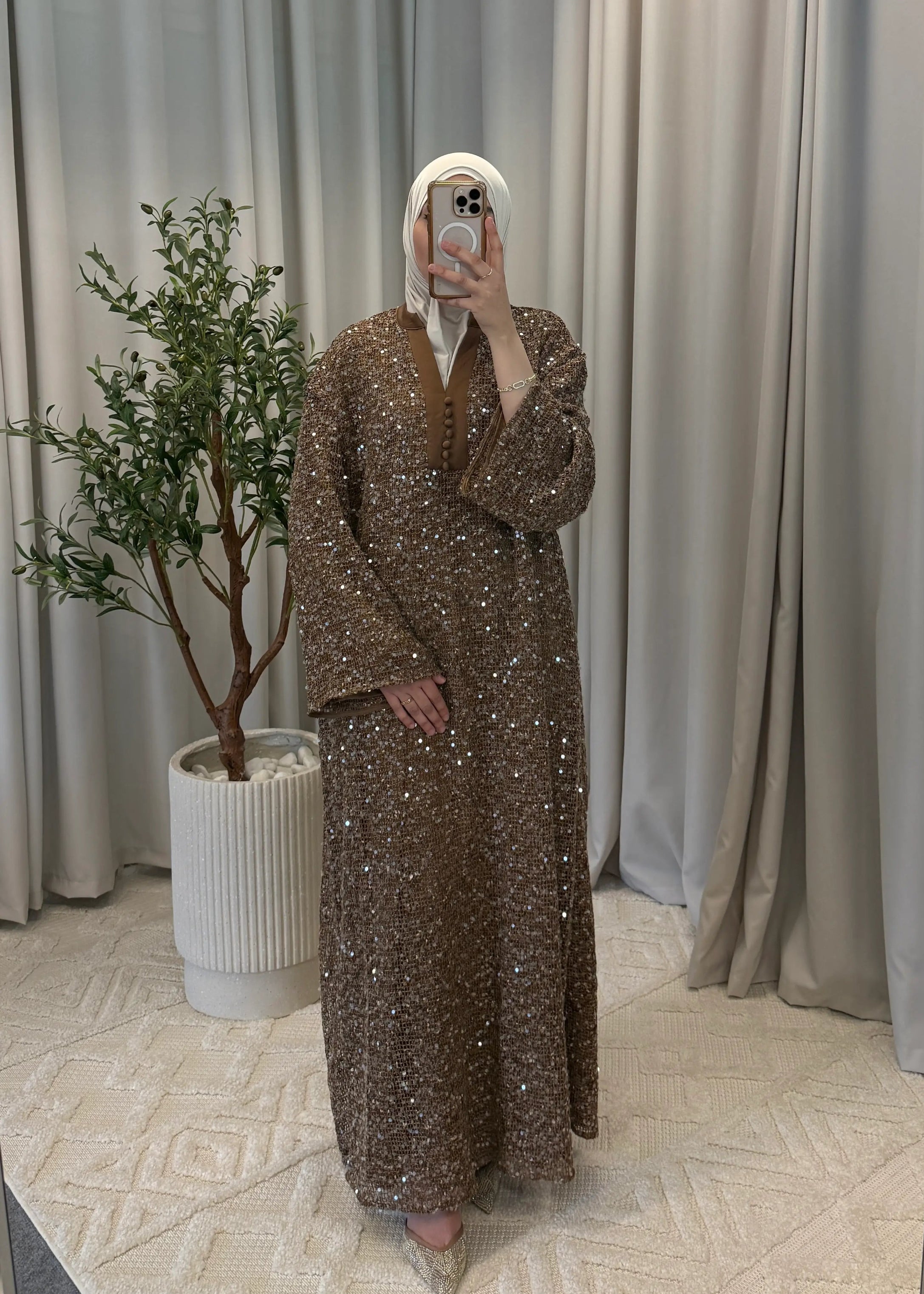 INARA SEQUIN DRESS BROWN