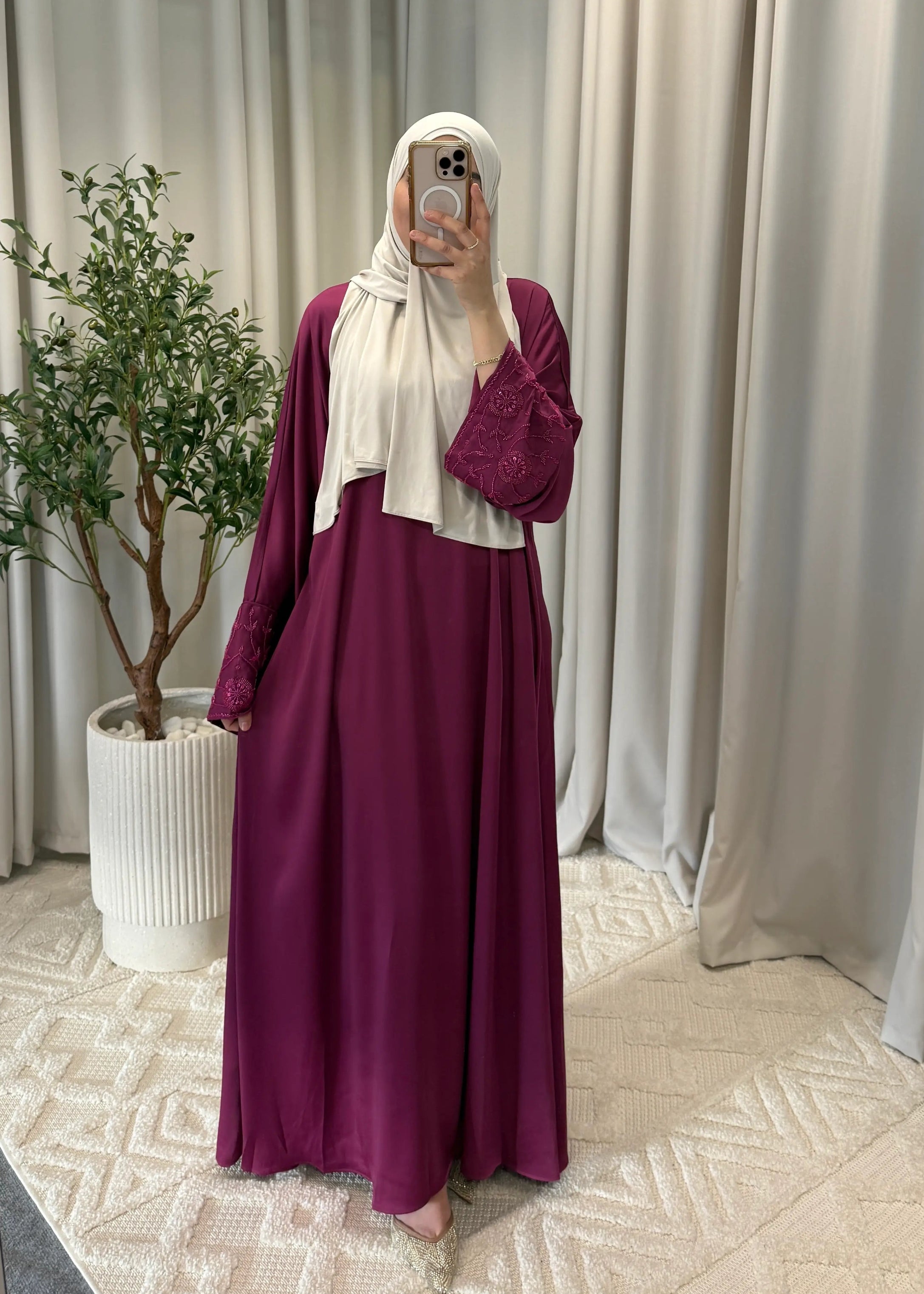 HIRA STONE ABAYA FUCHSIA