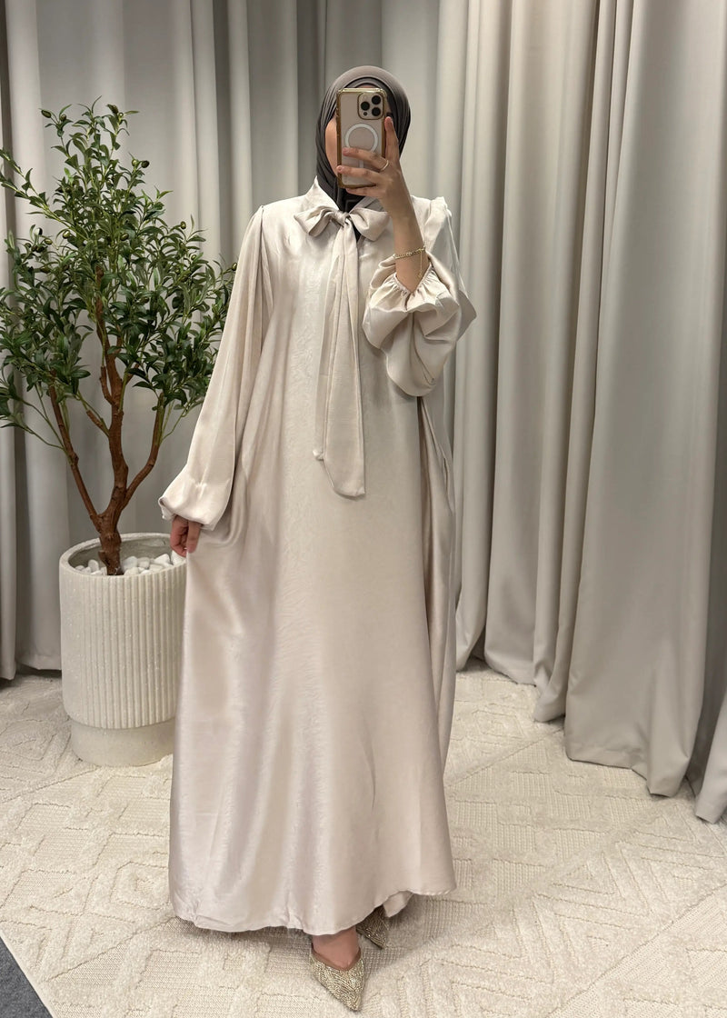 leyla bow abaya cream