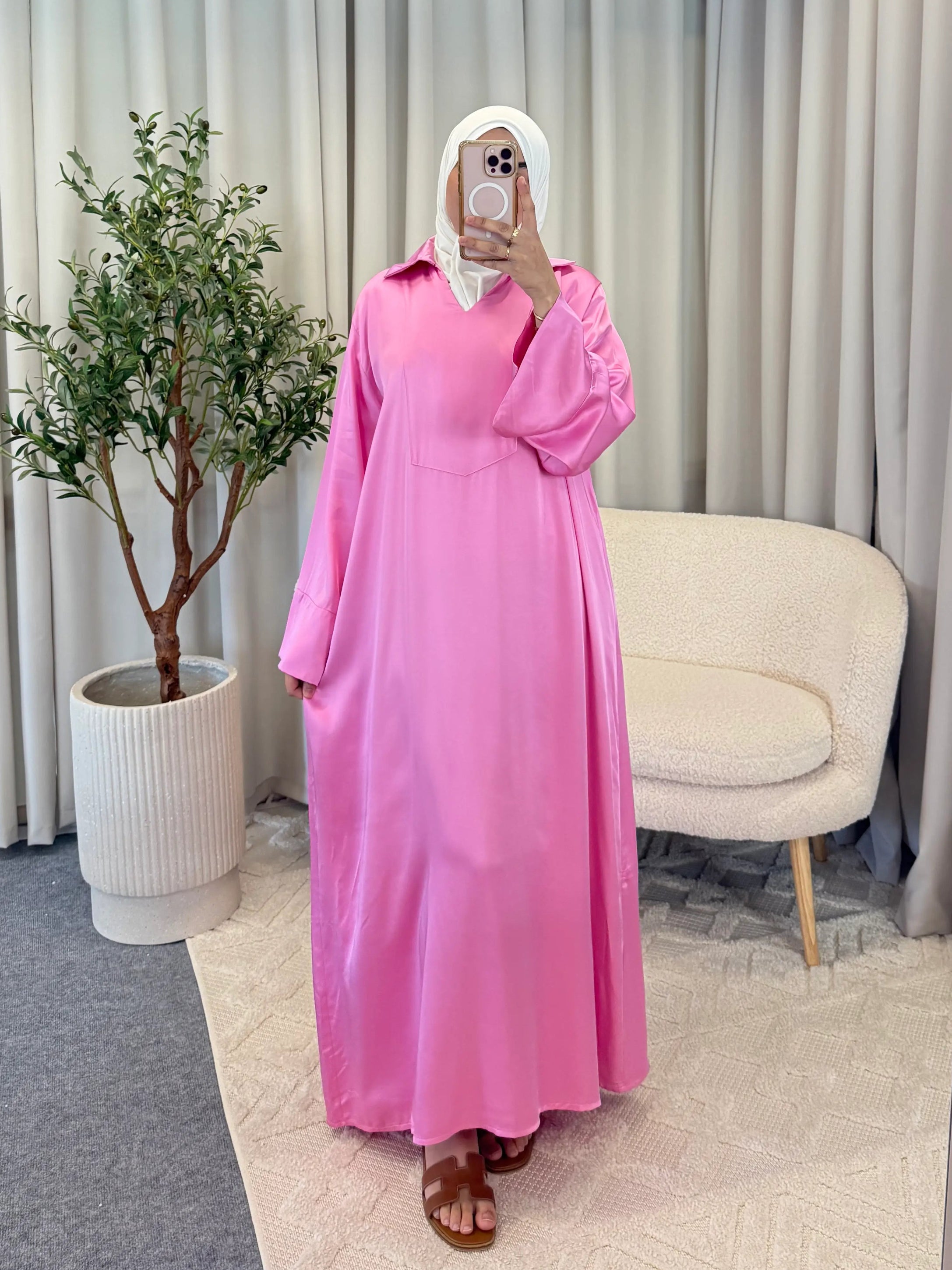 NAWAL SATIN DRESS PINK