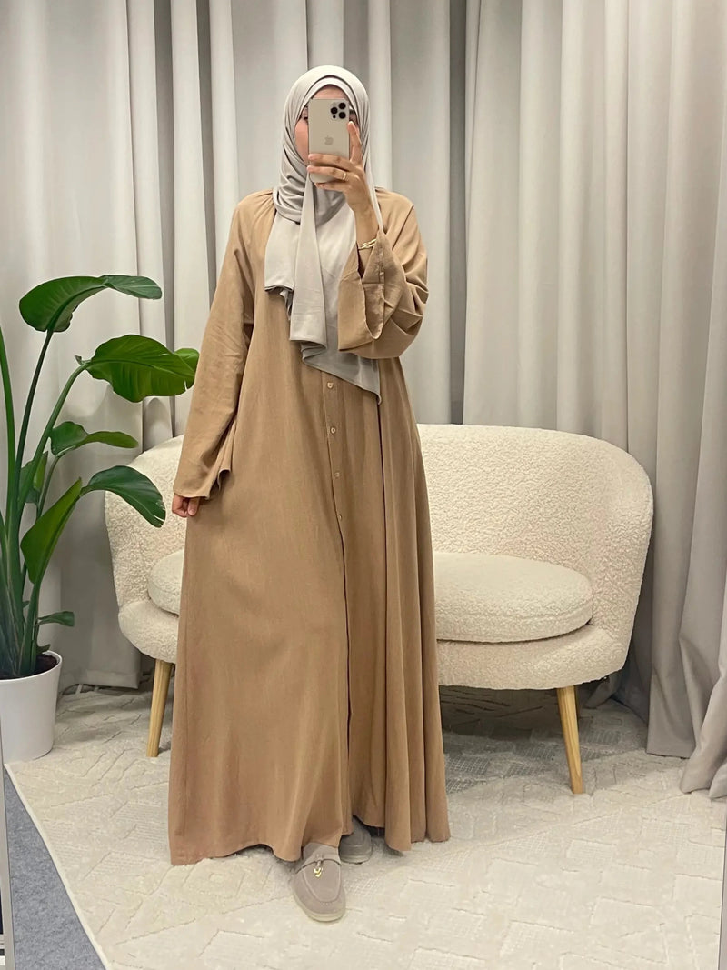 OUMNIYAH LINEN DRESS BROWN