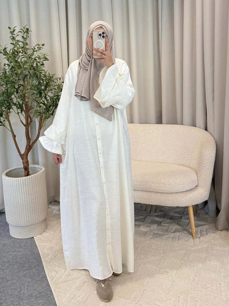 NABILA RUFFLE DRESS WHITE