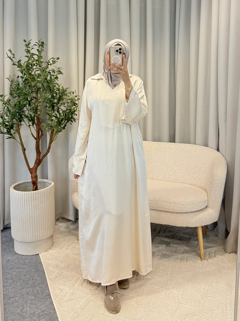 NAWAL SATIN DRESS CREAM 