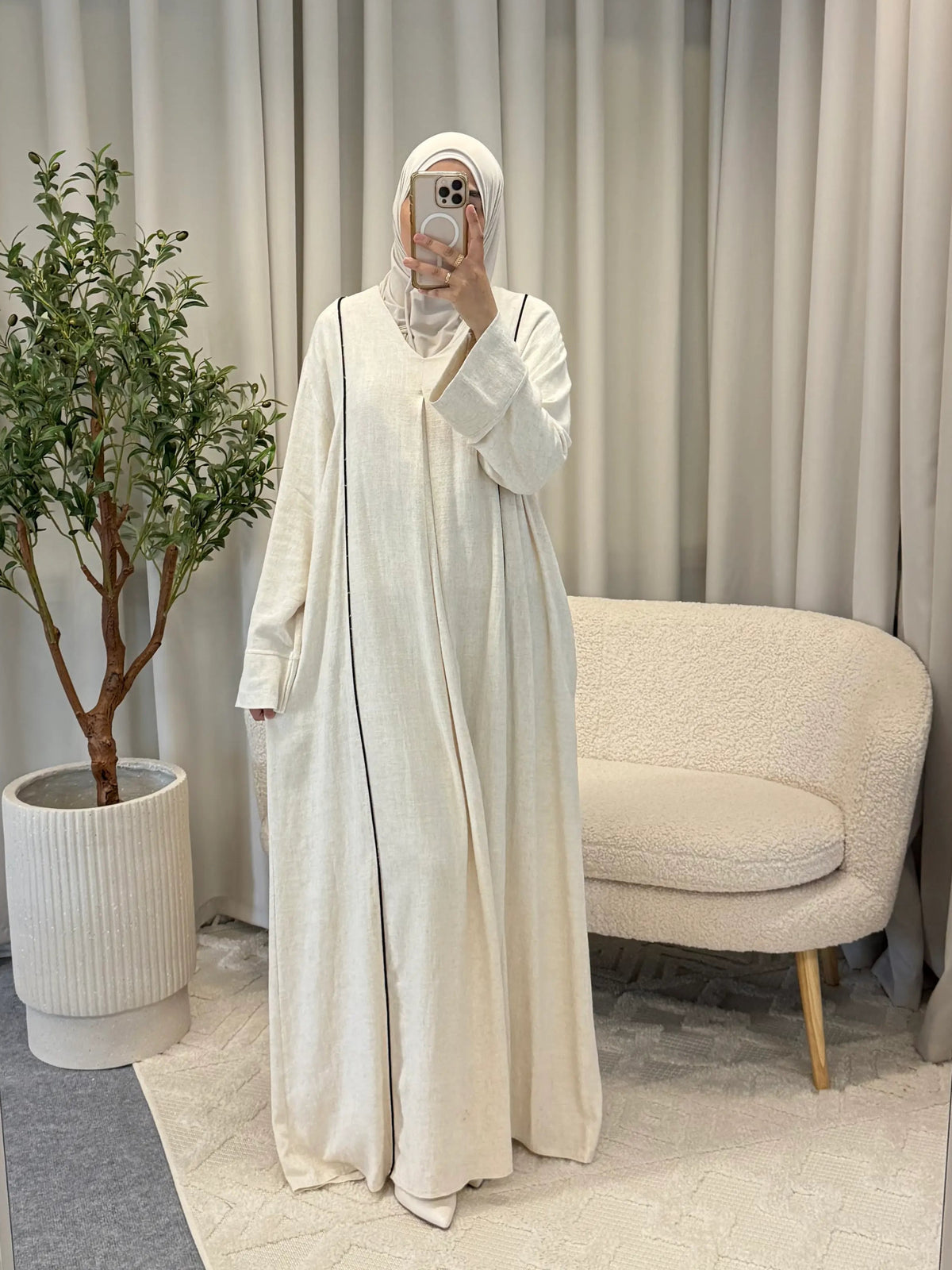 FATIMA ABAYA CREAM POCKET