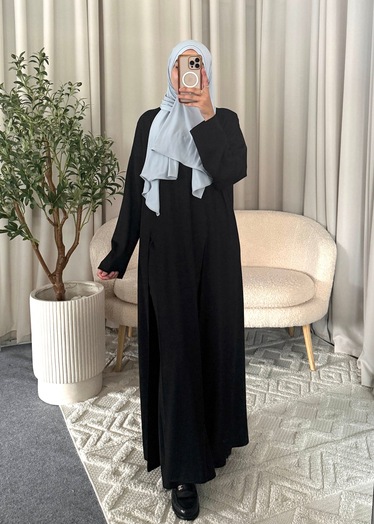 Dalia Maxi Set Black with extra-long top, waist tie and matching trousers